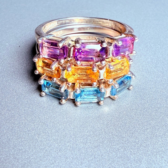Jewelry - 3 Stack Individual Rings Citrine Topaz Amethyst Gemstone Sterling Silver 925